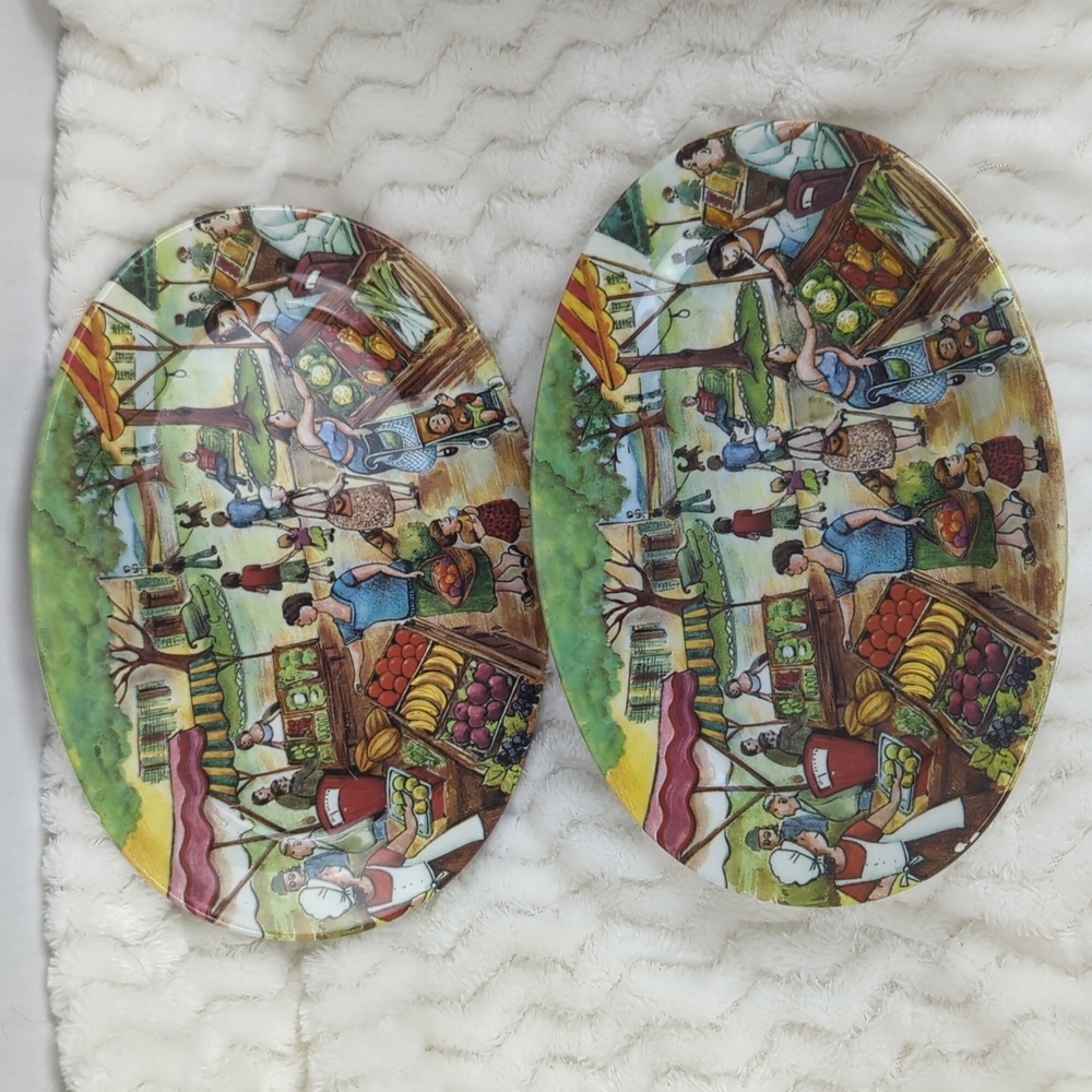 Effetti D'Arte Brunelli Oval Relish Plates Set of 8 Market Scenes